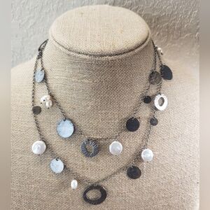 Silpada Sterling Silver Button and Cluster Pearls and Circles Necklace 36"